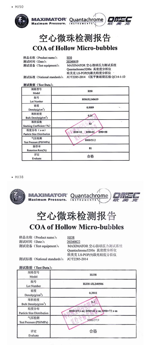 中科海锐空心玻璃微珠产品检测报告